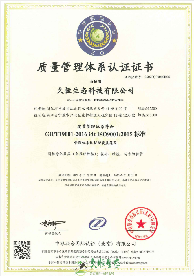 上城质量管理体系ISO9001证书
